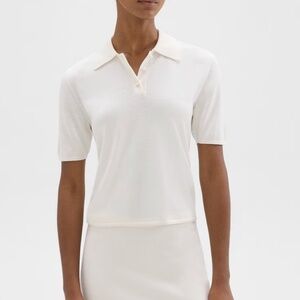 Theory Short-Sleeve Polo Sweater in Regal Wool (Ivory)